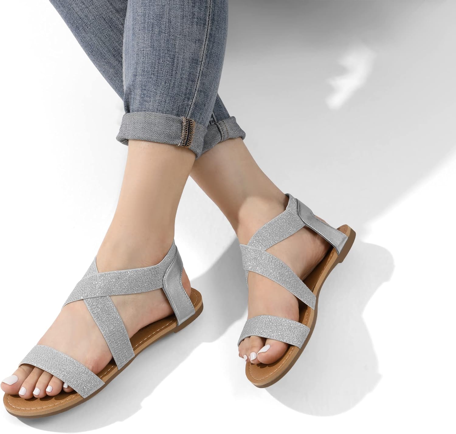 DREAM PAIRS Women's Elastic Ankle Strap Flat Sandals Summer Dressy Shoes Cute Strappy Gladiator Sandals - Image 2