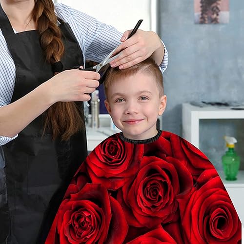 Miniatura 3 de Capa de corte de pelo impermeable con rosas rojas para adultos y niños, capa de peluquería profesional con cierre de presión ajustable, 51 x 55