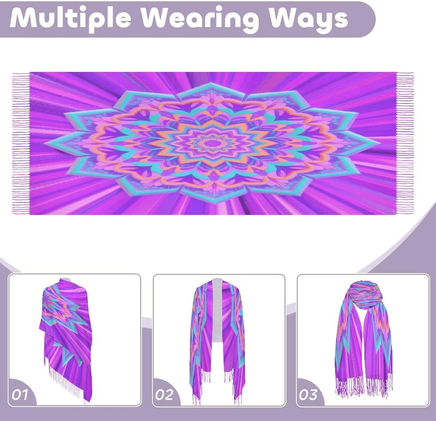 Simple Mandala Scarf for Women Men Classic Fashion Blanket Scarves Soft Cashmere Feel Scarf Cold Weather Warm Long Shawl Winter Large Scarves Classic Blanket Scarfs Thick