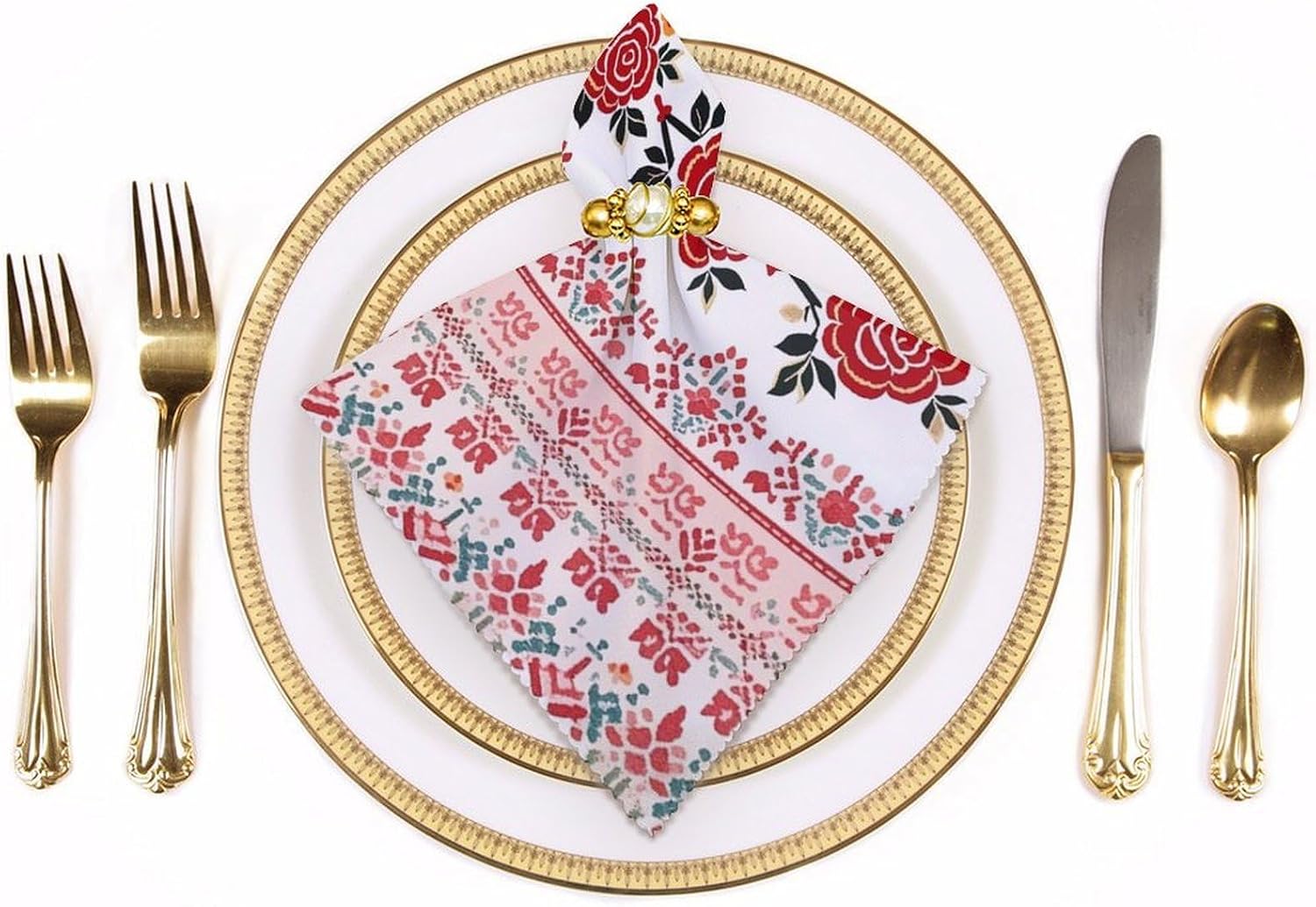 4 PCS Cloth Napkins Ukrainian Embroidery Style Rose Reusable Satin 18.7x18.7 Inch Washable Soft Table Napkins for Dining Wedding, Holiday Decor & Eco-Friendly Kitchen Gifts image 3