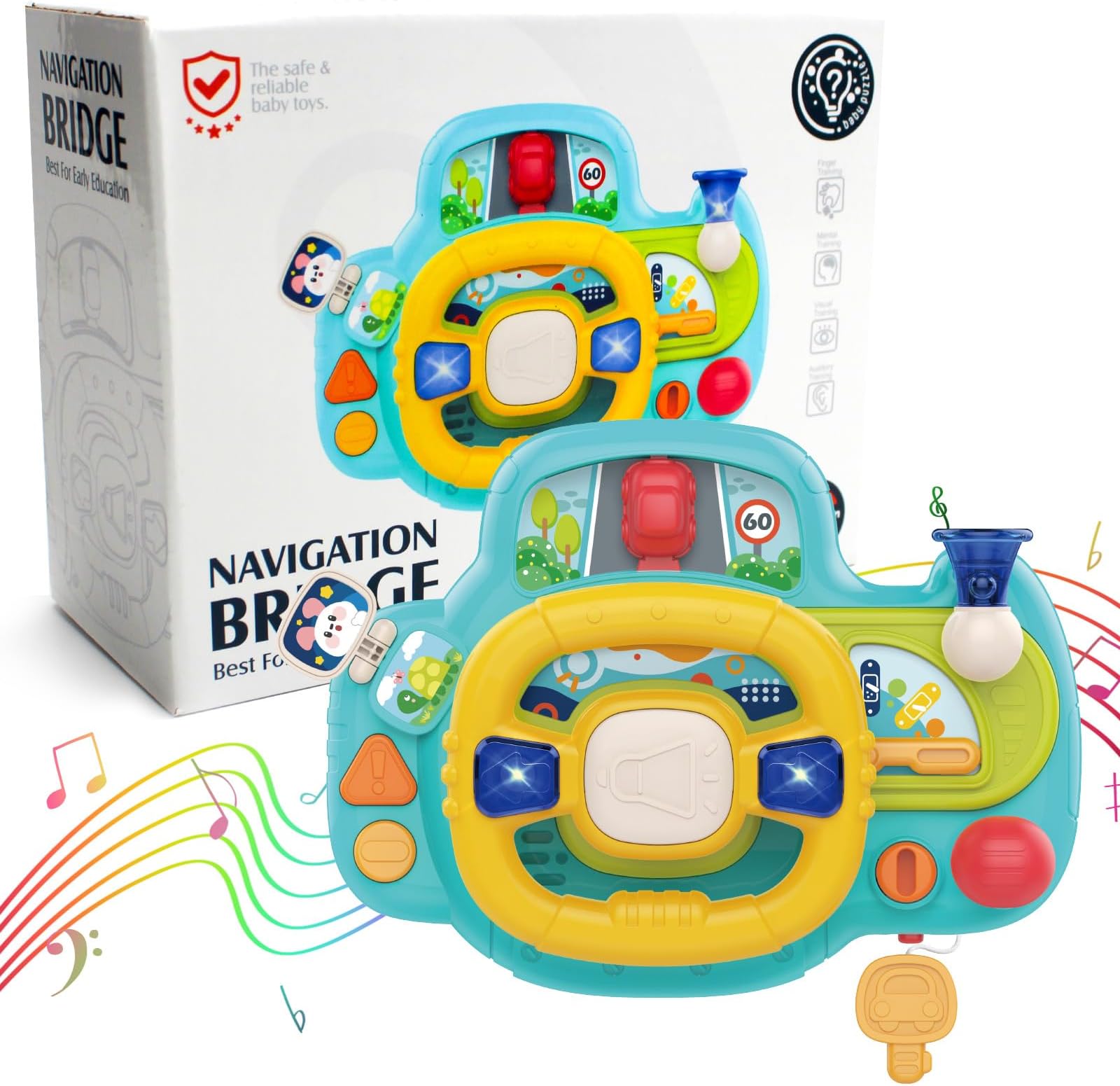 WISHTIME Car Steering Wheel Toy, Kids Steering Wheel Toy With Lights Music, Driving Educational Baby Musical Toy With Light And Sound For Pretend Play, Birthday Gift Education Game