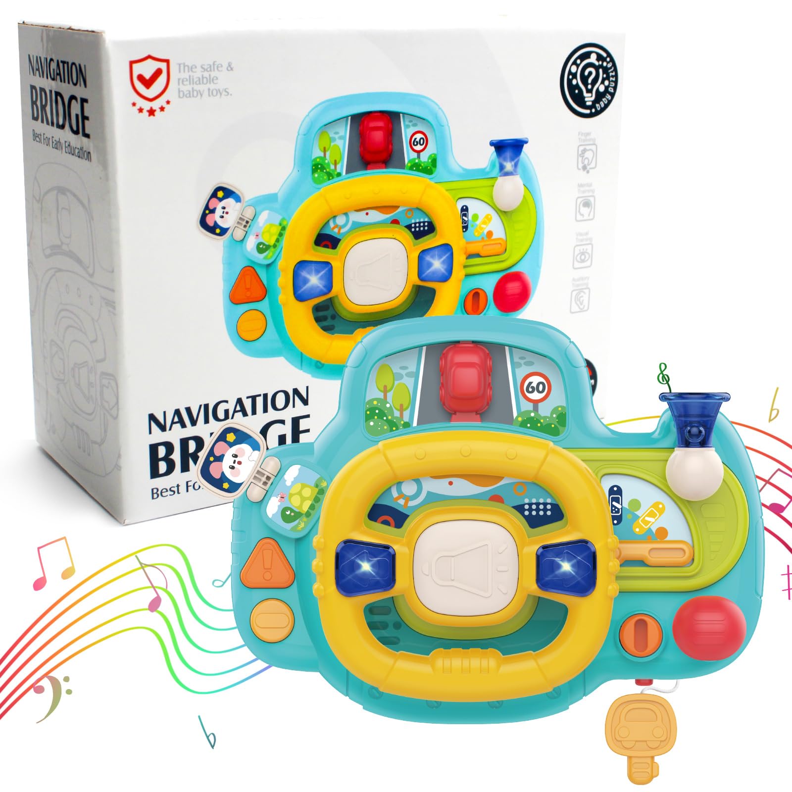 WISHTIME Car Steering Wheel Toy, Kids Steering Wheel Toy With Lights Music, Driving Educational Baby Musical Toy With Light And Sound For Pretend Play, Birthday Gift Education Game