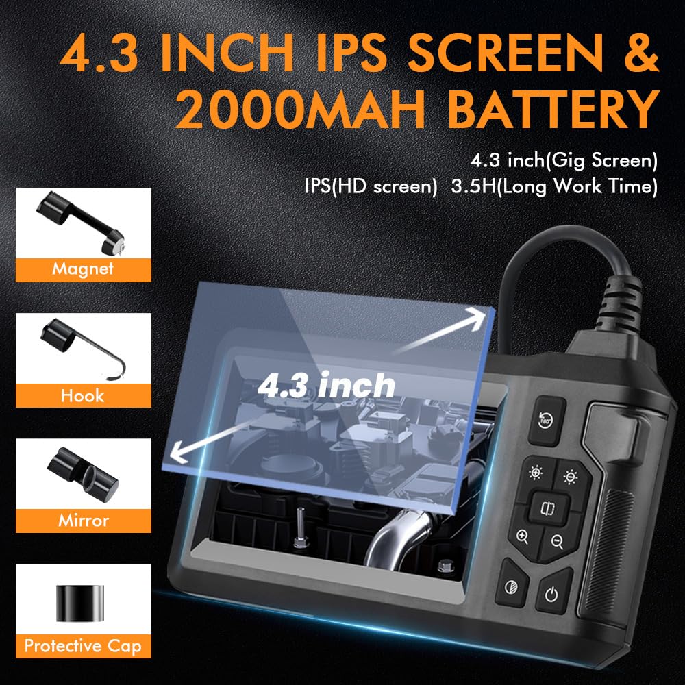 Kamera endoskopowa z światłem 20M, kamera endoskopowa bez potrzeby WLAN, ekran 1080P HD, kamera inspekcyjna wodoodporna IP67, elastyczna kamera endoskopowa, przemysłowa kamera endoskopowa do rur i