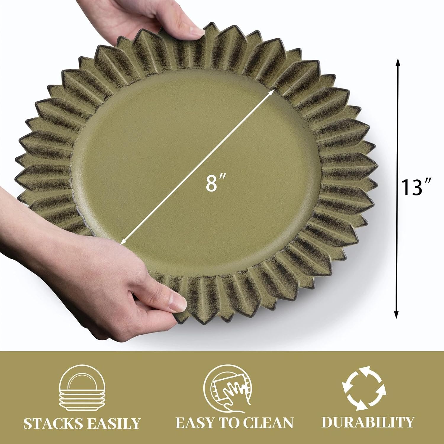 MAONAME Matte Green Charger Plates Set of 12, Chargers with Sunflower Rim image 3
