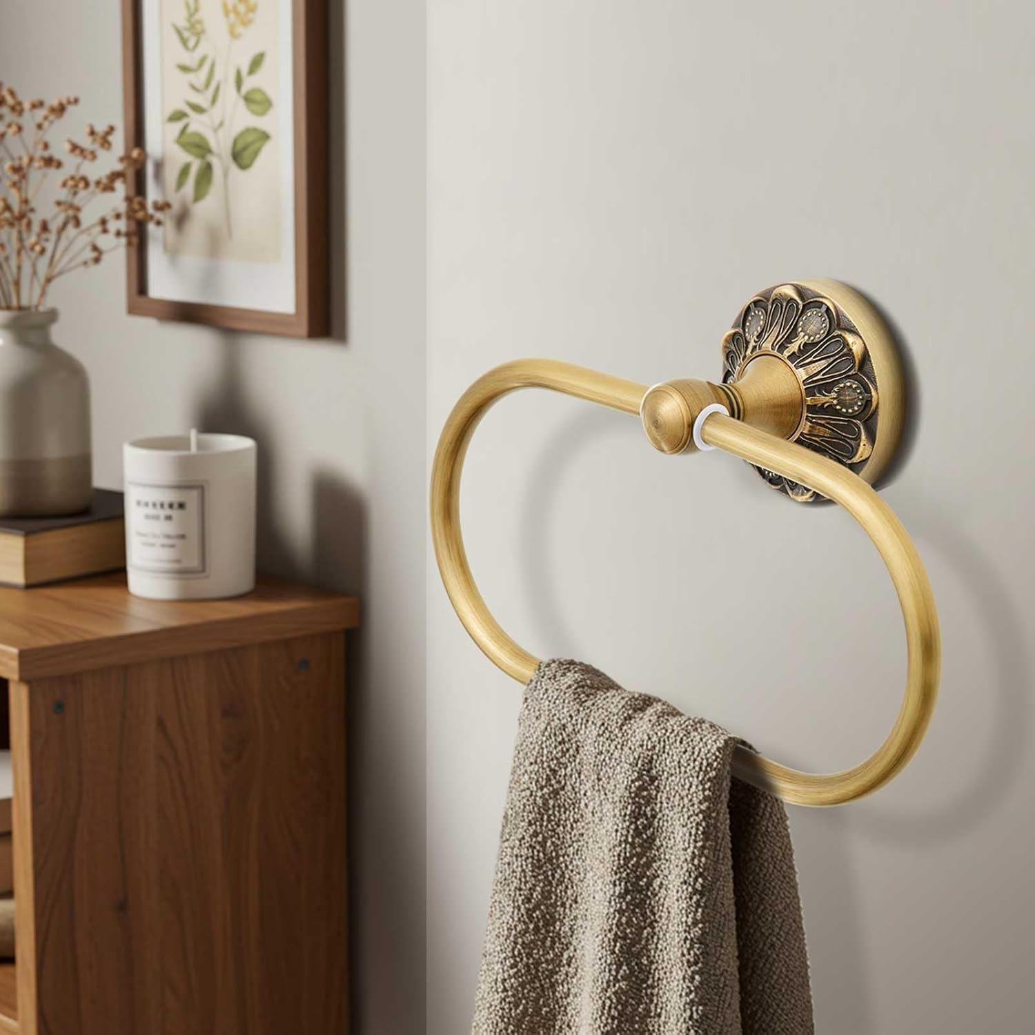 2 Pieces Set Antique Brass Toilet Paper Holder Retro Brass Hand Towel Ring Tissue Roll Paper Hanger Wall Mounted Vintage Bathroom Accessories(Rectangle) (Hanger Rack Two-Piece Set)