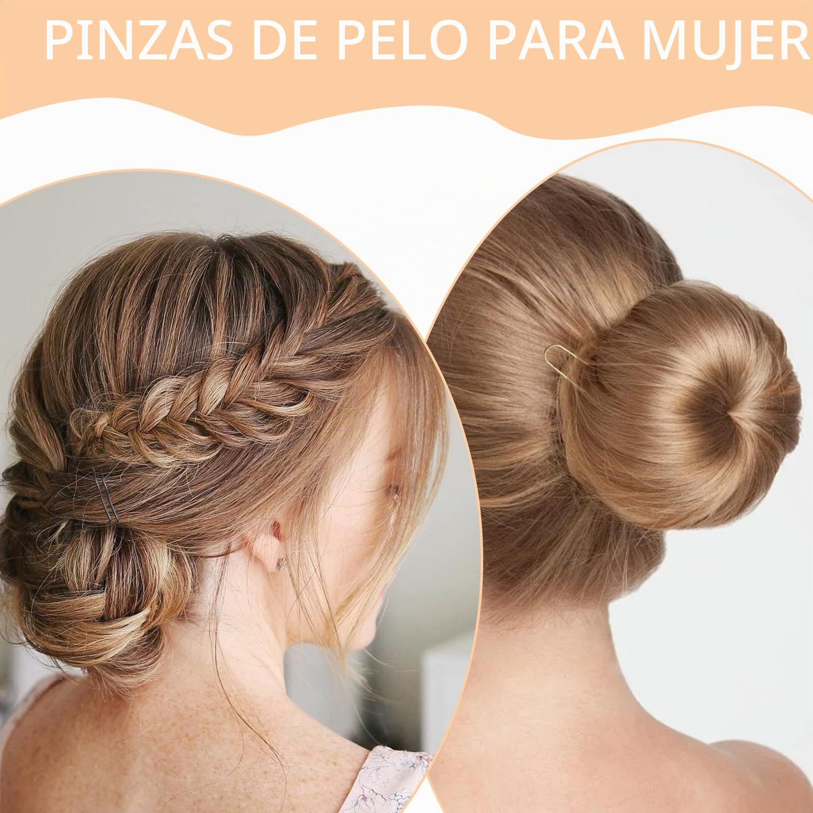 300 Horquillas Pelo Mujer, Pinzas Chignon Invisibles, Pasadores Metálicos, Caja Organizadora (Marrón)