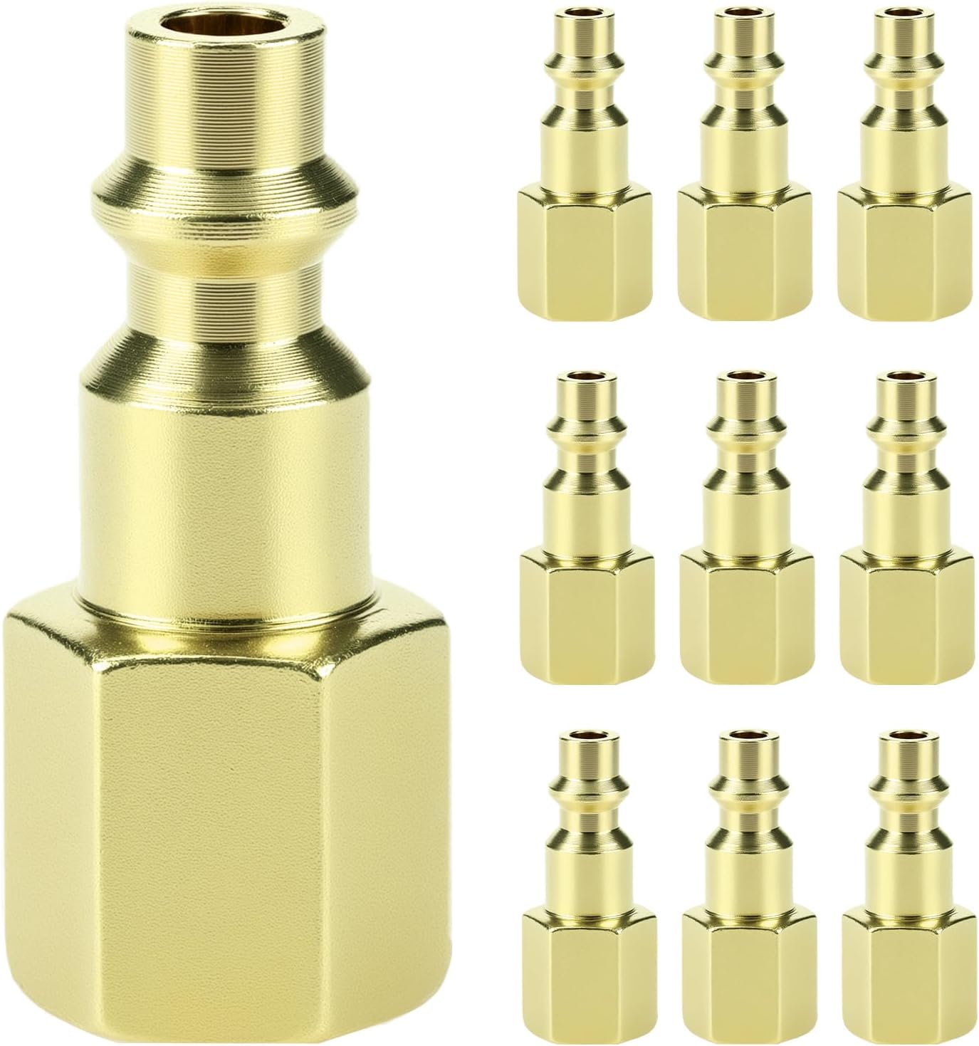QWORK Air Hose Fittings, 10 Pack Brass 1/4 Inch NPT Female Air Hose Fittings - Compatible with M/D Type Couplers, Female Plugs