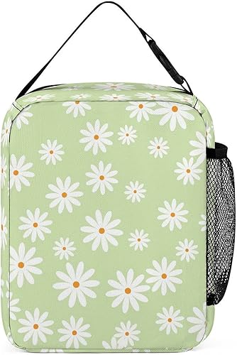 Miniatura 5 de LynaRei Lonchera portátil con aislamiento para mujer, diseño de margaritas verdes, bonita bolsa de almuerzo para niña, escuela, reutilizable,