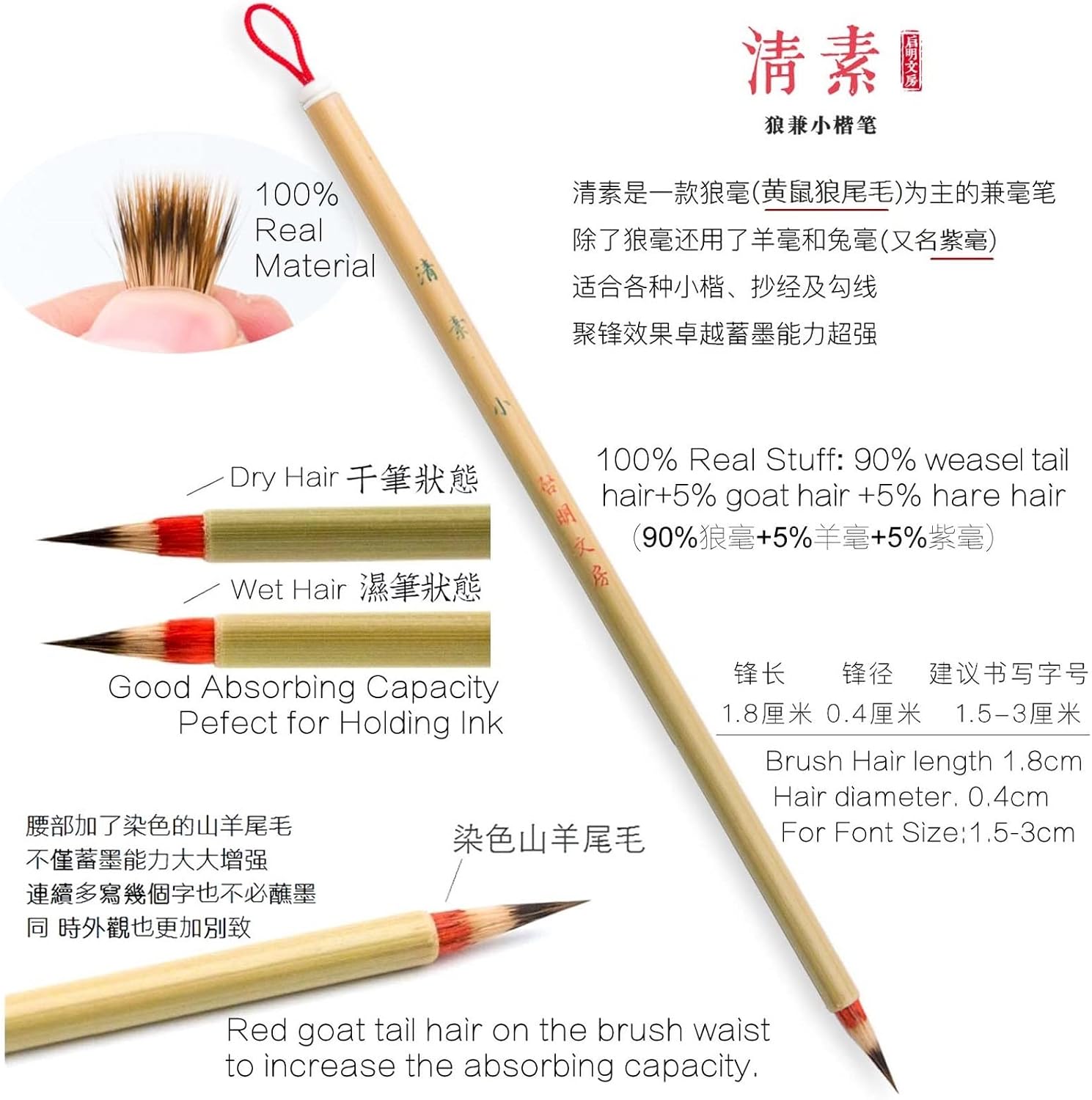 Professional Chinese Calligraphy Set Small Regular, Extra fine Calligraphy Brush, Weasel Hair Chinese Brush, Light-Glue Ink, Paper, Inkstone with Portable Roll-up Felt Mat (5pcs Set)