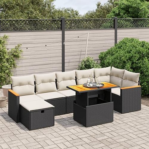 Miniatura 10 de 5-Piece Garden Sofa Set in Black and White, Modular Outdoor Furniture with Removable Cushions, Durable PE Rattan and Steel Frame for Patio Terrace