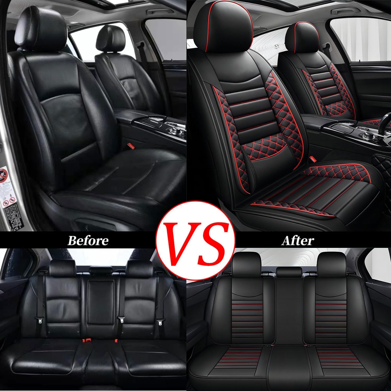Leather Seat Covers for Ford Fiesta 2011-2018 2019,Luxury Car Seat Cover Full Set 5 Seats,Waterproof Car Seat Protectors Auto Seat Covers,Breathable Interior Cover Seats for Cars(Black+Red)