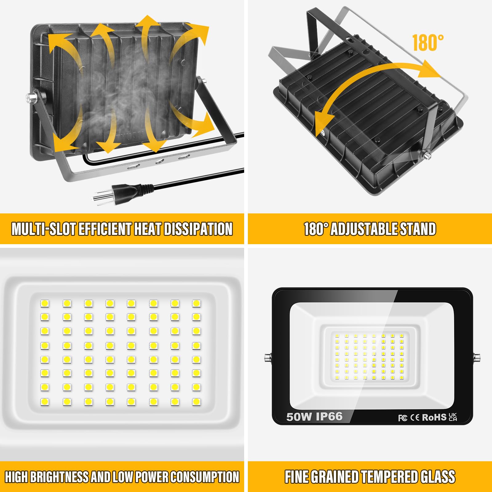 Willpower 2PCS Outdoor LED Floodlights 50W 5000LM, Flood Lights with Plug - Image 3