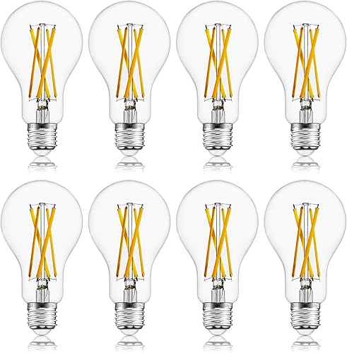 FLSNT Bombillas LED Edison equivalentes a 100 W, bombillas LED A21 regulables de 12 W, 1600 LM, 2700 K blanco suave, CRI90, base E26, paquete de 8