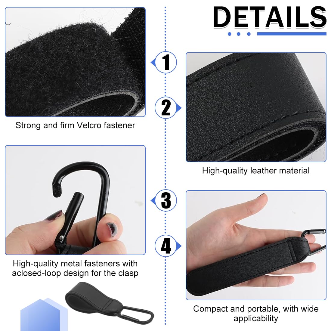 4 Pezzi Ganci Passeggino, in Pelle, Gancio per Passeggino Portatile, Moschettoni per Carrozzina, per Borsa Passeggino, Zaini, etc