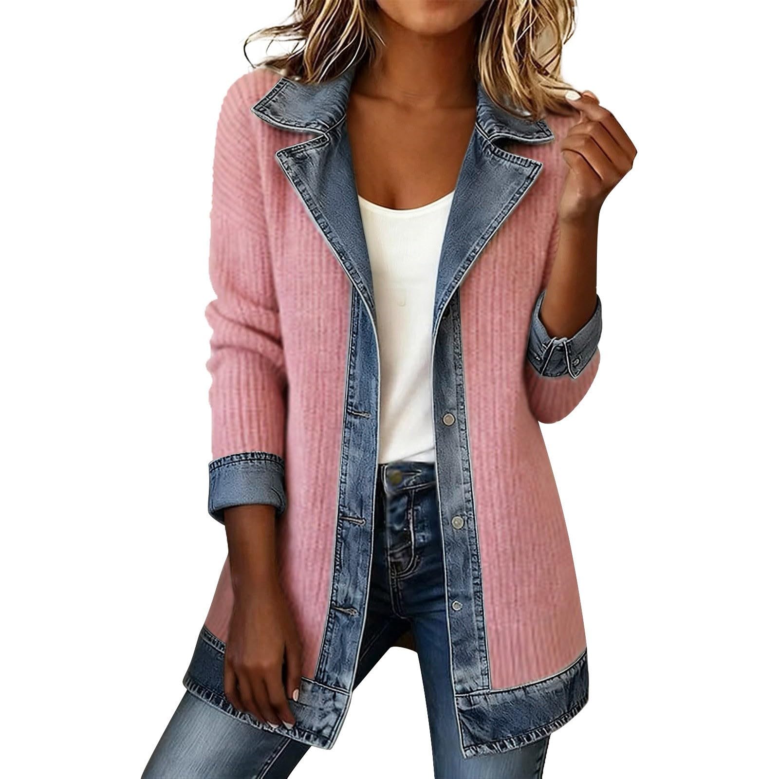 Chaqueta vaquera empalmada para mujer, casual, parte delantera
