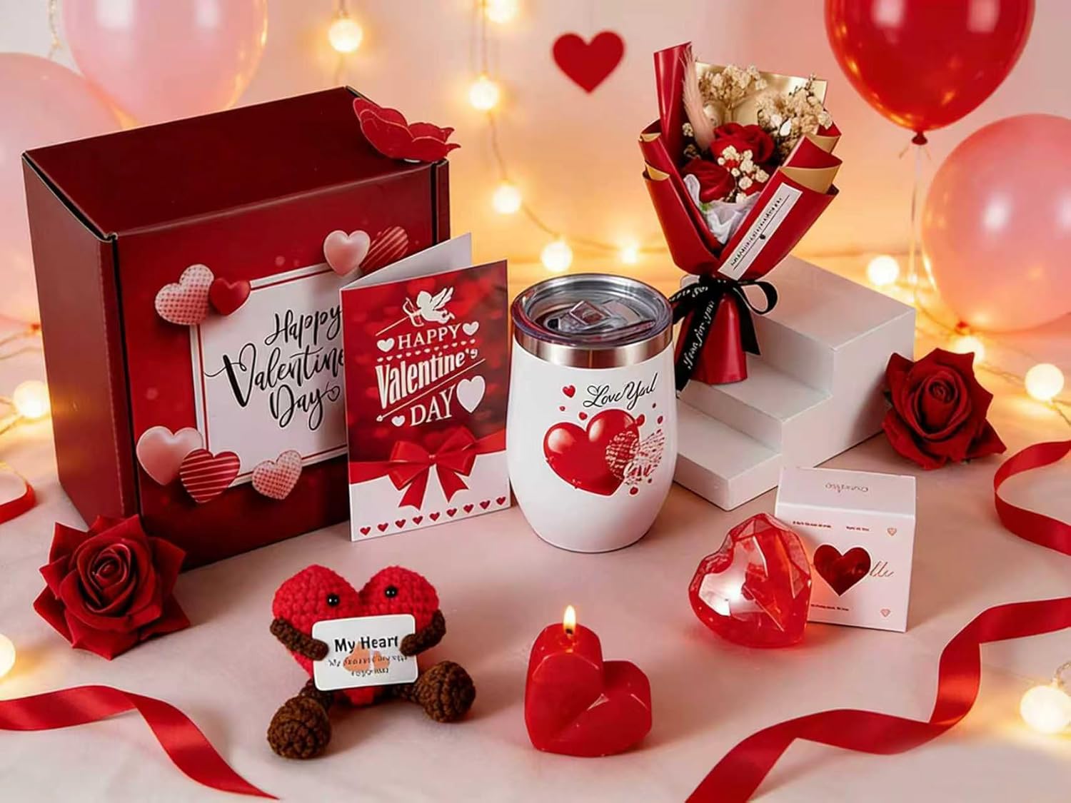 Gifts for Girlfriend Wife Lover Unique Ideas Wedding Engagement Gifts Heart-shaped Valentines Red Rose Love You Gift Romantic Gift Set - Image 8