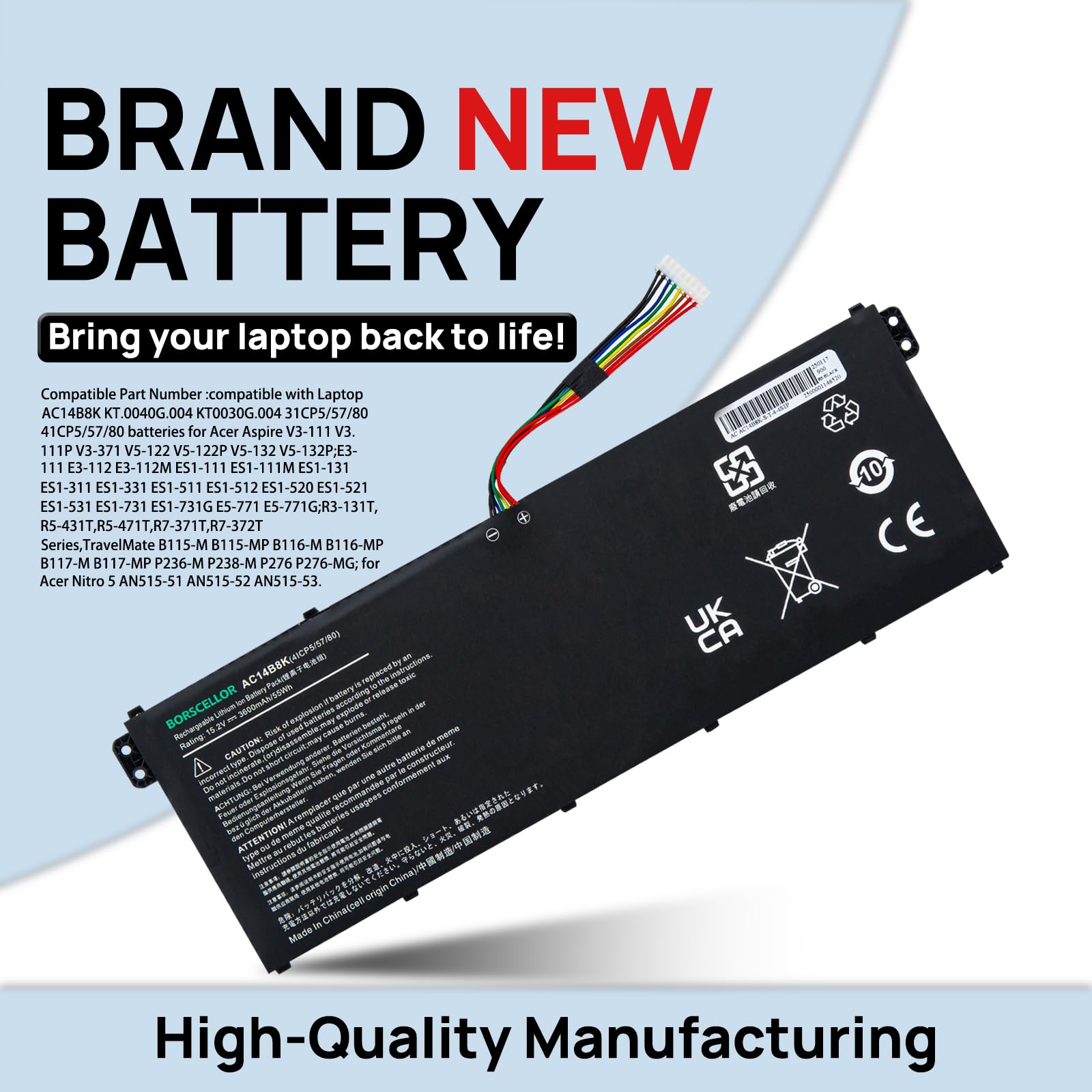 AC14B8K AC14B3K Laptop-Akku – 15,2V 55Wh Ersatzakku Für Acer Aspire, TravelMate & Chromebook