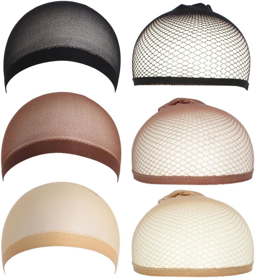 Lady Up 6 Pairs Wig Caps Mesh Nets in Neutral Nude Beige, Black and Brown