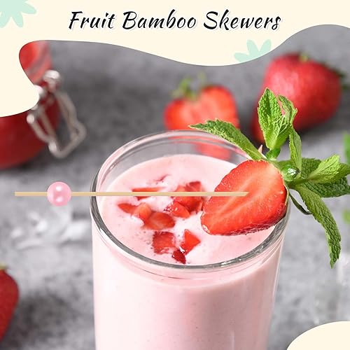 Vista 18 de 200 palillos largos de cóctel, palillos de dientes de bambú para aperitivos, frutas, alimentos, brochetas para bebidas, postres, bodas, fiestas