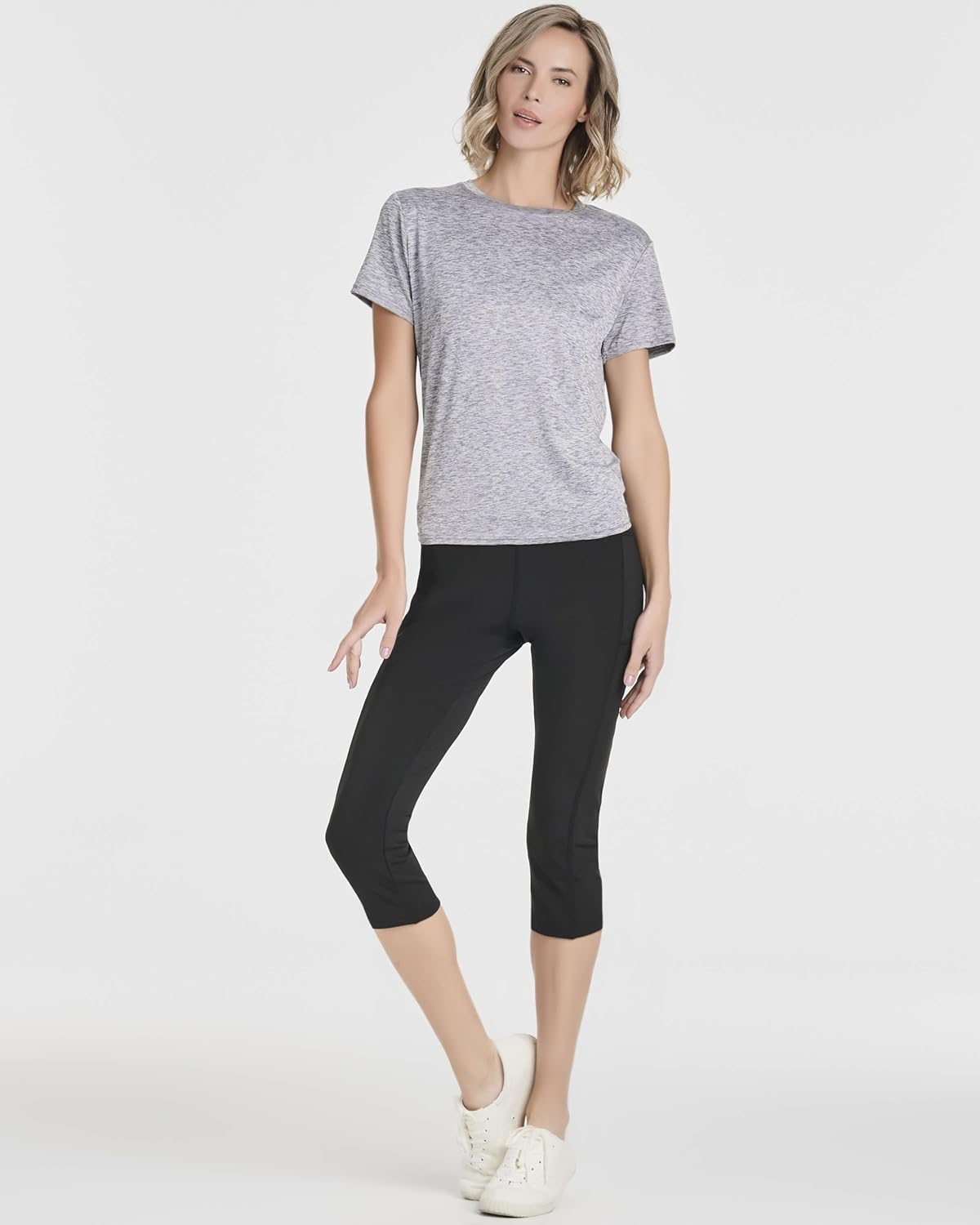 Real Essentials 5 Pack: Women's Short Sleeve Open Back Tie Back Dry-Fit T-Shirt Yoga Gym Workout Top - Image 6