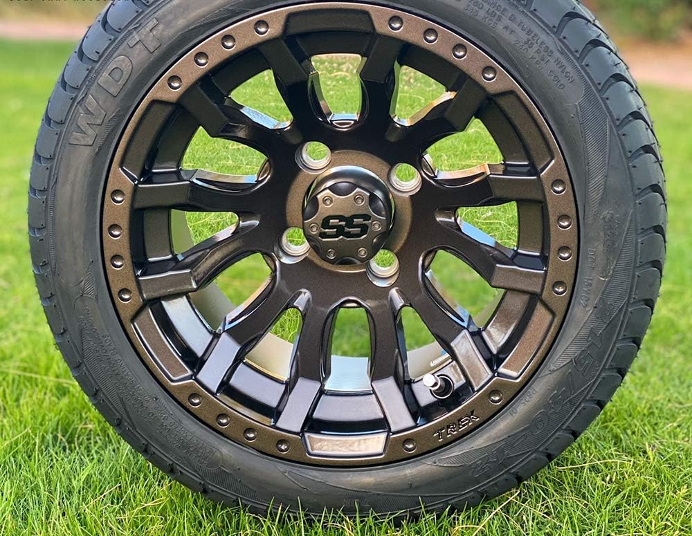 12" MAVERICK METALLIC BRONZE ALUMINUM WHEELS AND 215/40-12 LOW PROFILE DOT TIRES COMBO - SET OF 4 (Metric Lugs)
