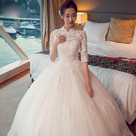 XM Stand Colletto nella Manica Primavera Coreana Qi Slim Donne Incinte Era  Fiori Sottili Sposa Abito da Sposa,Bianca,XL : Amazon.it: Abbigliamento