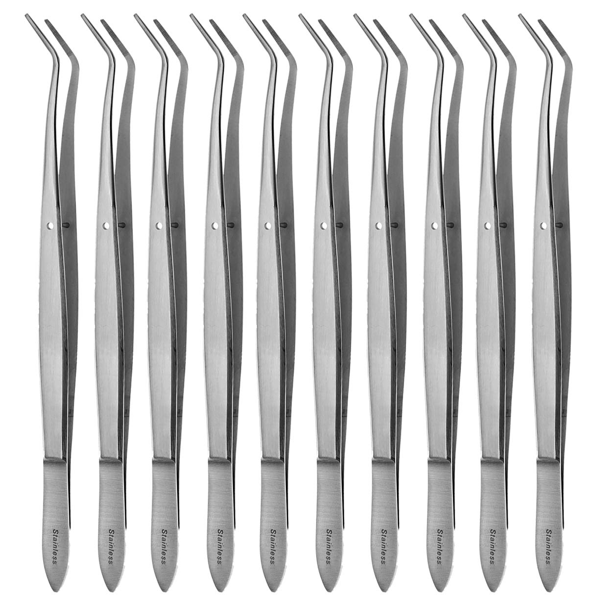 May - Zestaw 10 x pęseta przemysłowa - z ołówkiem - 16 cm - wygięta - stal szlachetna