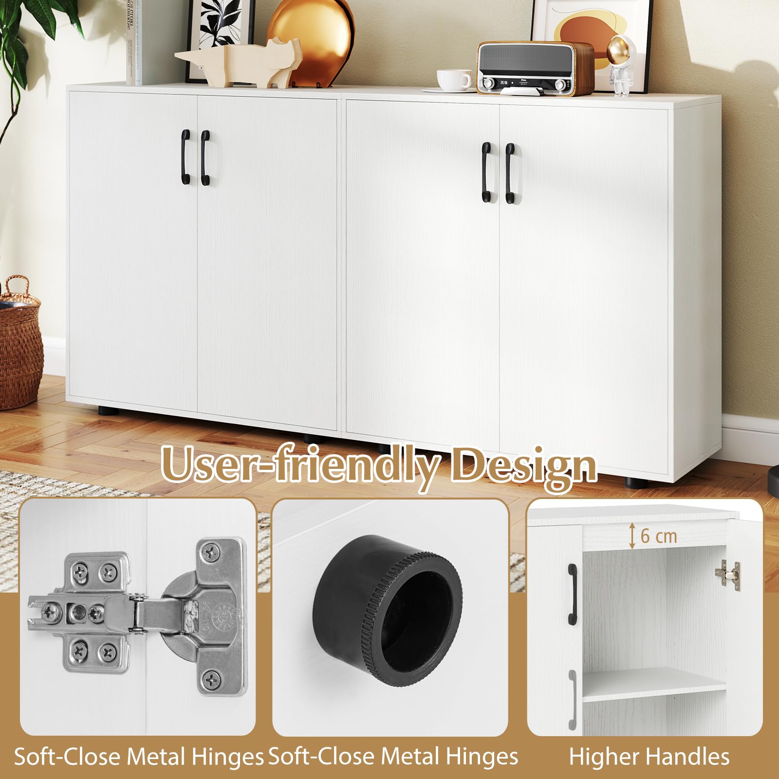KOMFOTTEU Credenza Cucina con 2 Ante, Mobile Buffet con Ripiano Regolabile, Armadio Dispensa in Legno Antiribaltamento, per Sala da Pranzo, Soggiorno, Ingresso, 80 x 31,5 x 82 cm (Bianco)