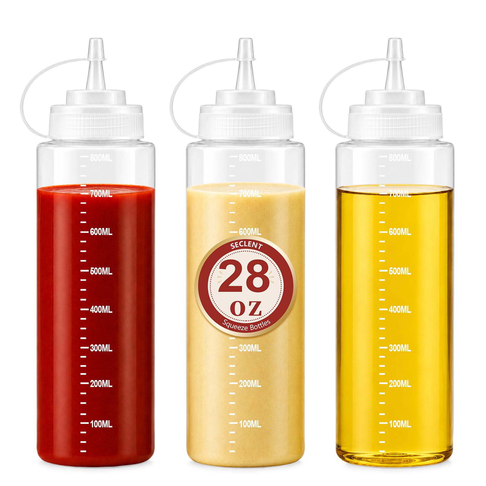 28 oz Squeeze Bottles for Sauces, Syrup Bottles, Ketchup and Mustard Bottle