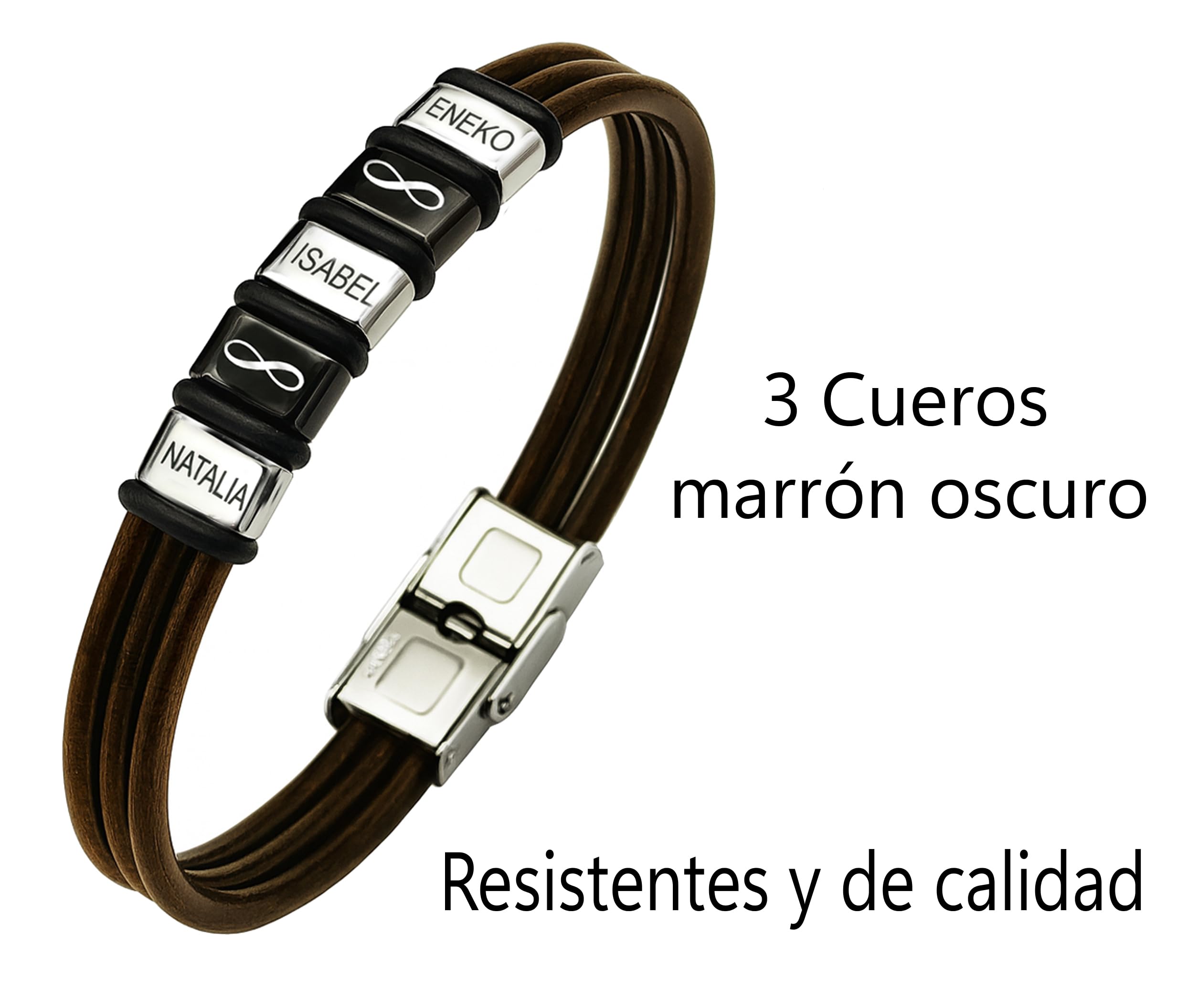 Ekonat- Pulsera hombre personalizada - Pulsera cuero hombre Personalizadas- Pulsera hombre acero inoxidable personalizada ajustable. CUERO DURADERO DE CALIDAD