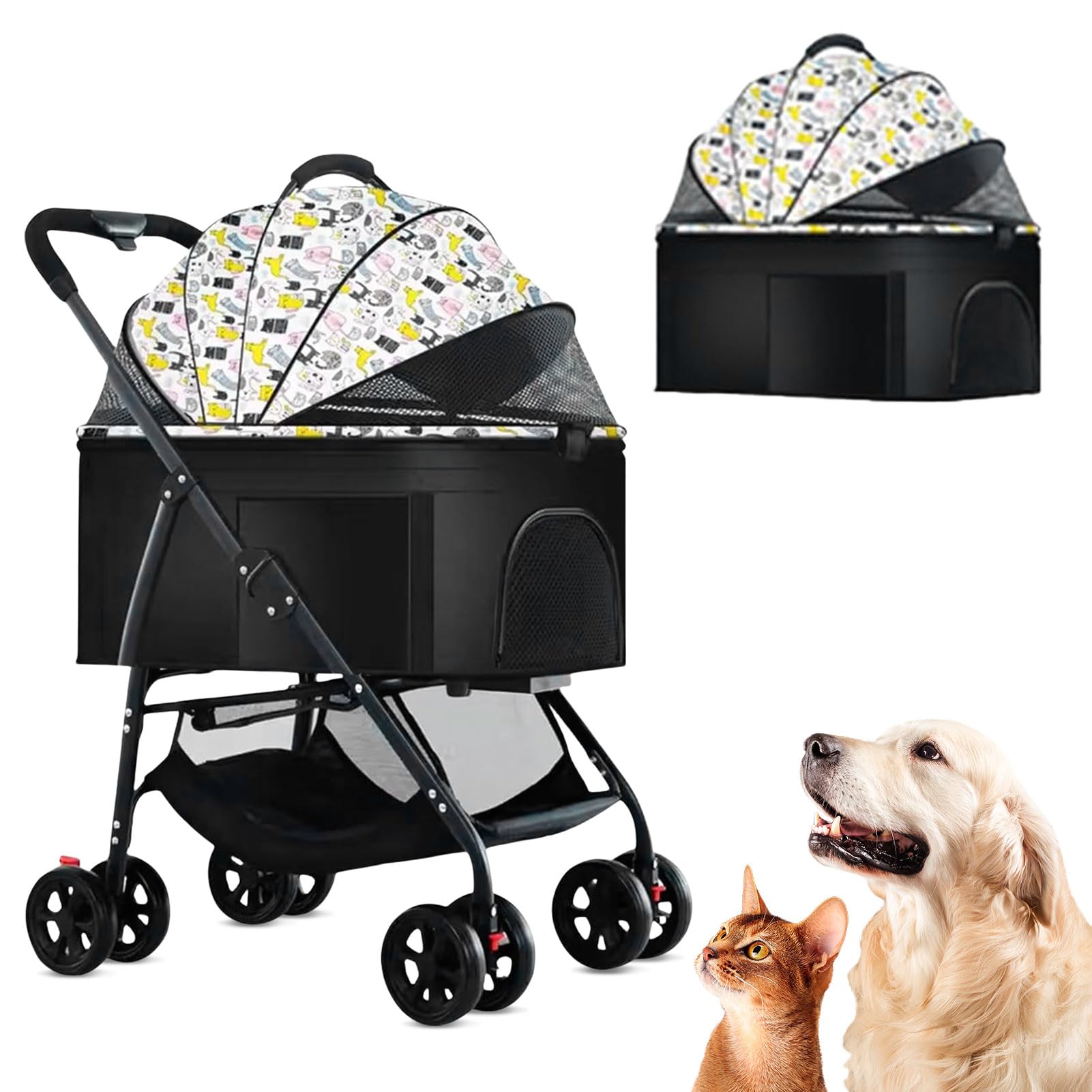 3 in 1 Dog Strollers 4 Wheels Folding Pet Stroller with Detachable Carrier Multifunction Portable Dogs Travel Carriers for Medium Small Puppy Kittens