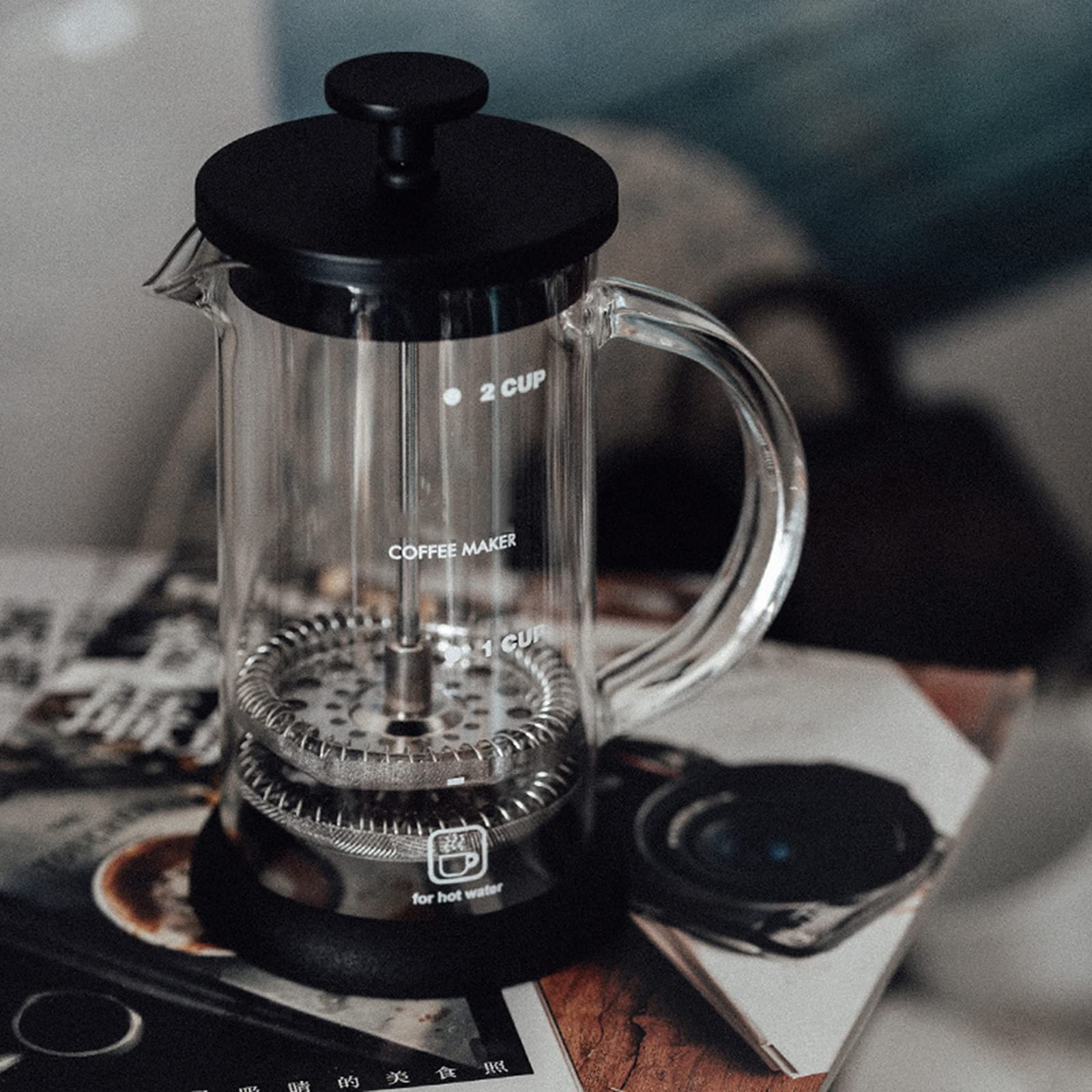 French Press ekspres do kawy z podwójnym potrójnym filtrem ze stali nierdzewnej, prasa do kawy w kawiarni, odporne na ciepło szkło borokrzemowe, do domu i biura, 600 ml