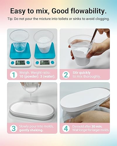 Miniatura 4 de Polvo de fundición de 2.2 lbs, cero burbujas, súper blanco, súper duro, inodoro, polvo de yeso para moldes de silicona, 30 minutos desmoldado,