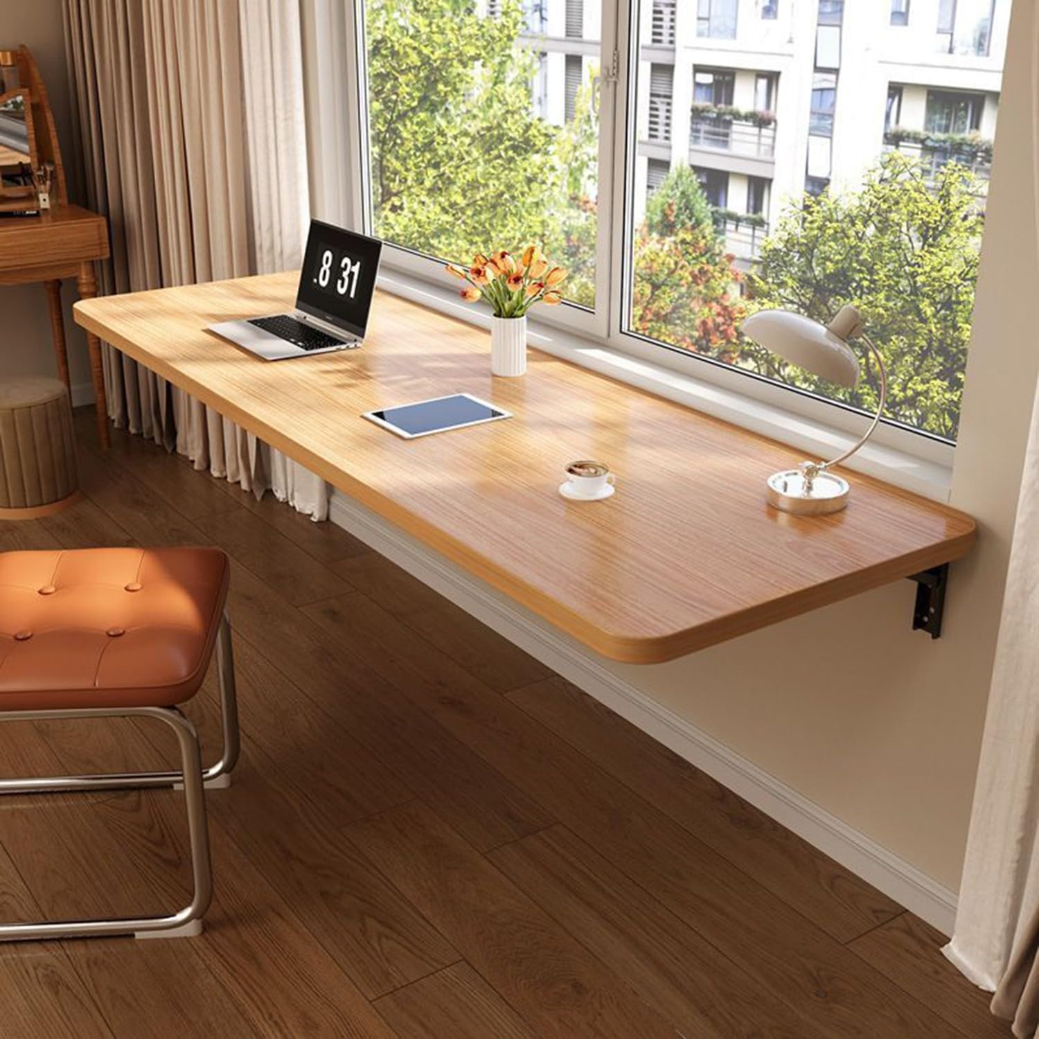 GDMDPTE Space-Saving Wall-Mounted Fold Down Table for Small Kitchens Breakfast Bars & Balconies - 80x40CM Drop Leaf Folding Table for Home Office & Laundry Room