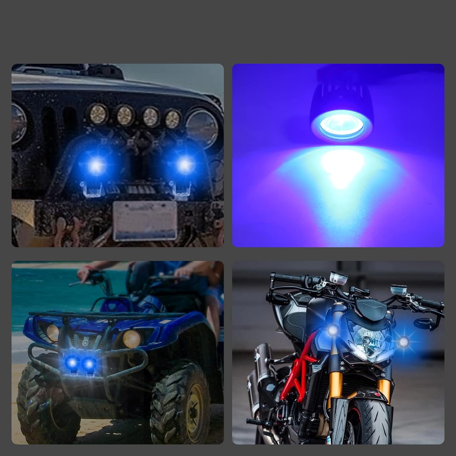 LED Motorcycle Driving Lights, 2Inch Round Blue Spotlights Front Fog Driving Lamps 12V 24V for 4x4 ATV Tractor Offroad Motorbike(Include Switch)