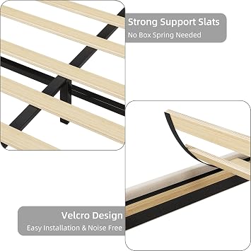 Queen Bed Frame with LED Lights Headboard, LED Bed Frame with Fast-Charging USB Port, Upholstered Platform Bed Frame, No Box Spring Needed, Easy Assembly, Beige