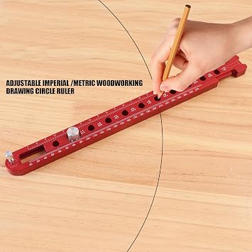 Woodworking Compass Scriber, Dual-Scale Alloy Circle Drawing Ruler, Red Scriber Tool for Woodworking, Metric/Imperial Adjustable Compass Tool for Carpenters and Craftsmen