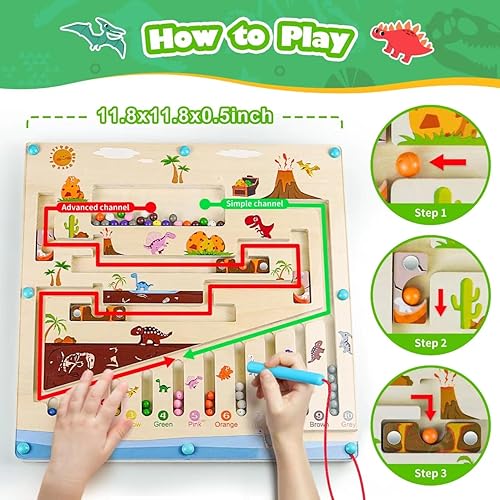 Miniatura 2 de Laberinto magnético de color y números, juguetes Montessori para niños de más de 3 años, tablero educativo de madera para niños pequeños y niños,