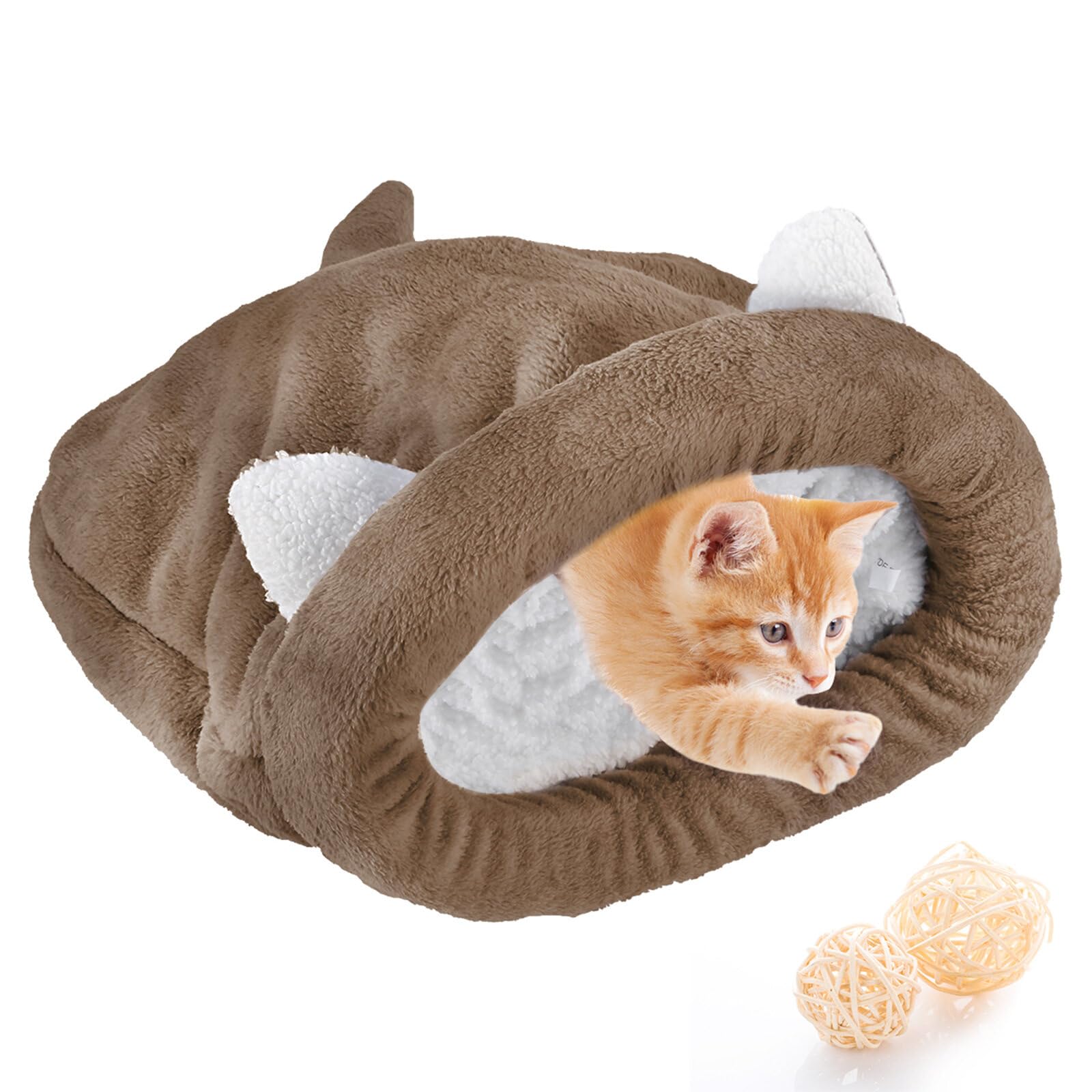 Yolispa Cat Sleeping Bag, Fluffy Cat Winter Nest Cave Bed, Washable Self Warming Cats Bed Snuggle Sack, 360° Warm Soft Plush Pet Calming Sleep Bags, for Dog Puppy Kitten 5.5-16.5 Pounds