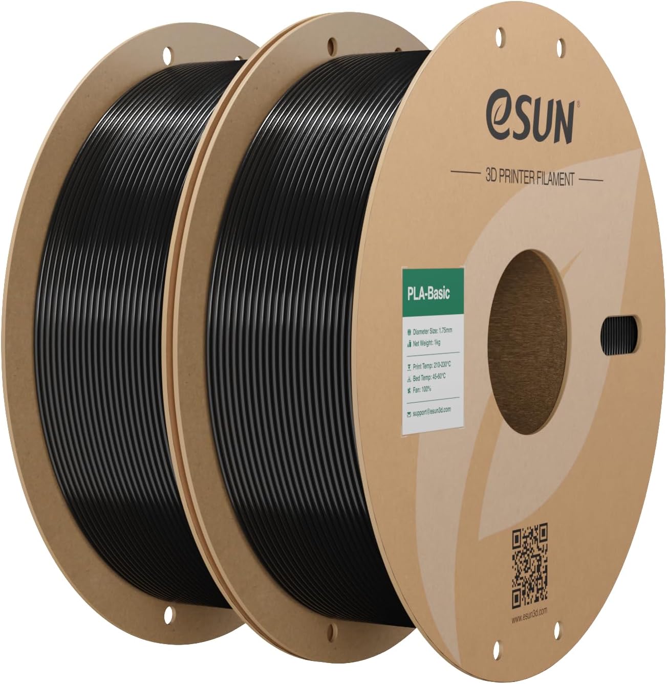 eSUN PLA Basic Filament 1.75mm, 3D Printer Filament High Speed PLA for Fast Printing, 1KG per Spool, 2 Spools High Speed 3D Printing Filament, Black