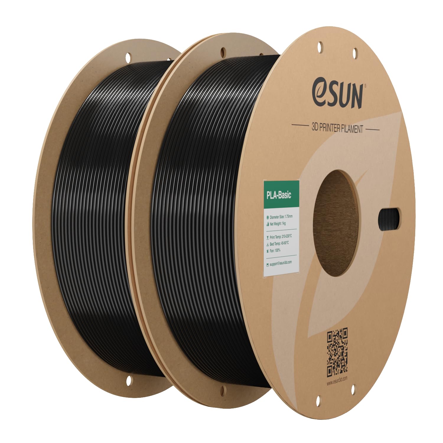 eSUN Filamento PLA 1,75 mm, filamento di Basic PLA per stampante 3D Precisione dimensionale +/- 0,03 mm, 1 kg per bobina, 2 bobine di filamento 3D per stampa 3D, Nero