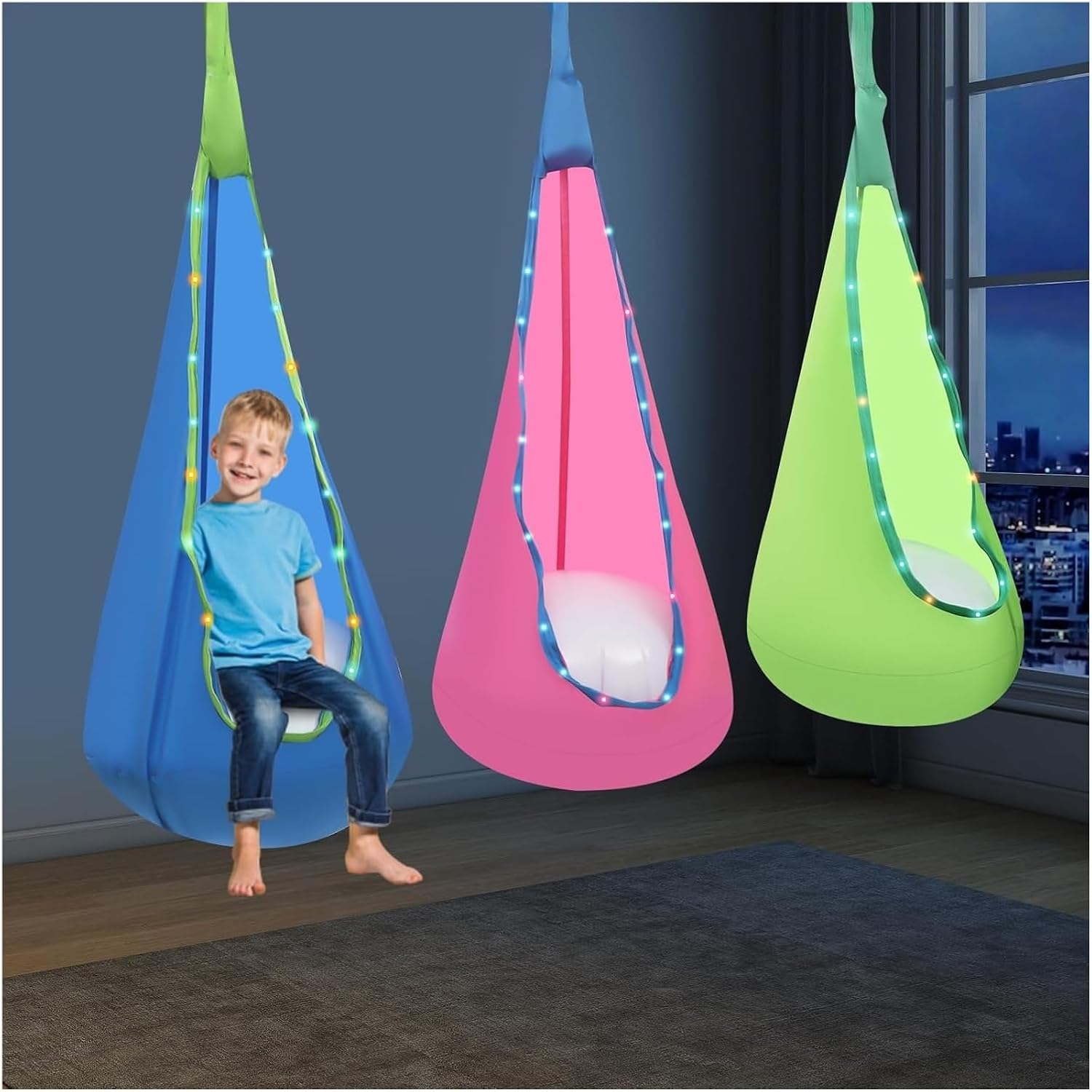 Sensory Swing for Kids Indoor and Outdoor Chair Seat Upgrade Hanging Swing with Inflatable Cushion，for Kid Indoor & Outdoor Load 330Lbs