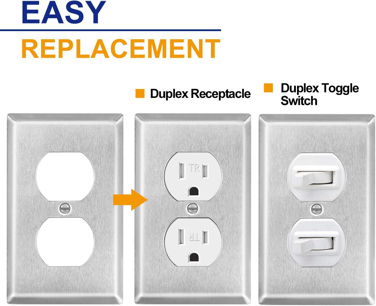 ABBOTECH 1-Gang Duplex Metal Wall Plates, Standard Size Stainless Steel Outlet Cover, Corrosive Resistant, Silver, 10 Pack