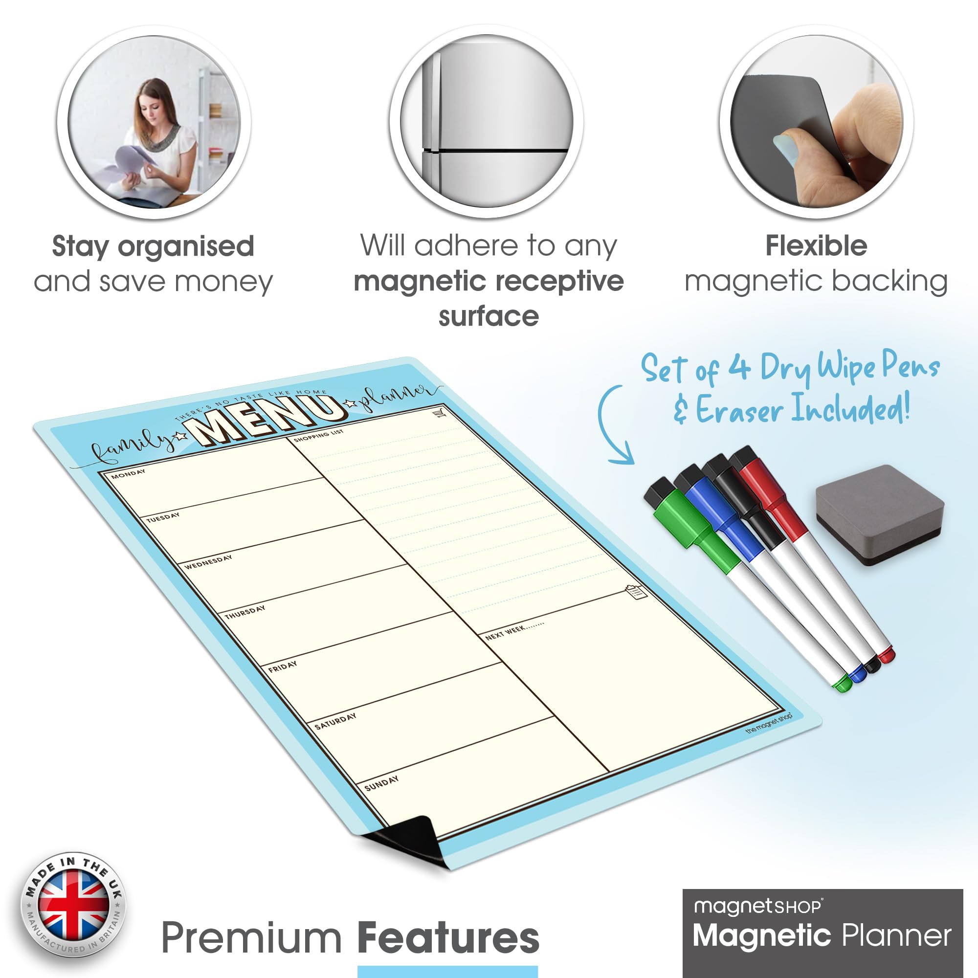 TMS A4 Agenda Settimanale Magnetica | Lavagna Bianca Personalizzabile Per Attivit&agrave; Familiari O Aziendali E Pianificazione Dei Pasti | Con 4 Penne Magnetiche Cancellabili A Secco [30 X 21cm
