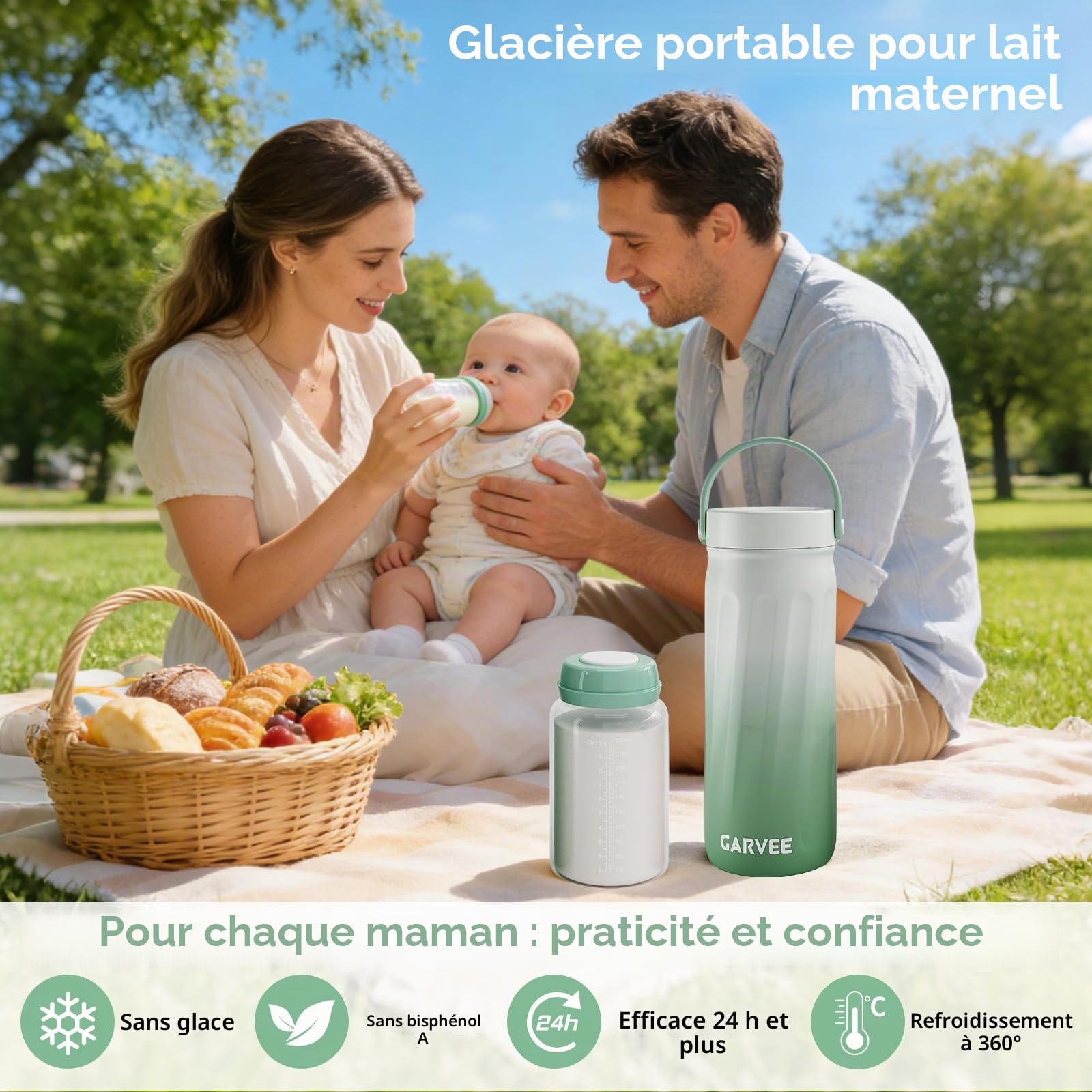Glaciere lait Maternel, Pot Conservation Lait Maternel, 600ML Stockage Lait Maternel Maintien Fraîcheur 24H,Refroidisseur lait Maternel 2 Bouteilles Récipient Lait Maternel pour le Travail Les Voyages