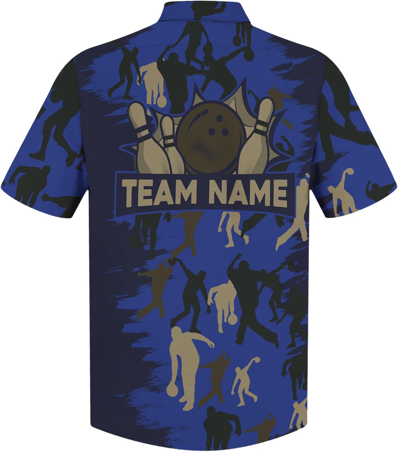 Customizable Bowling Hawaiian Shirt Button Down Shirt with Dark Blue Bowling Theme Graphic On it for Camo Lover Bowler