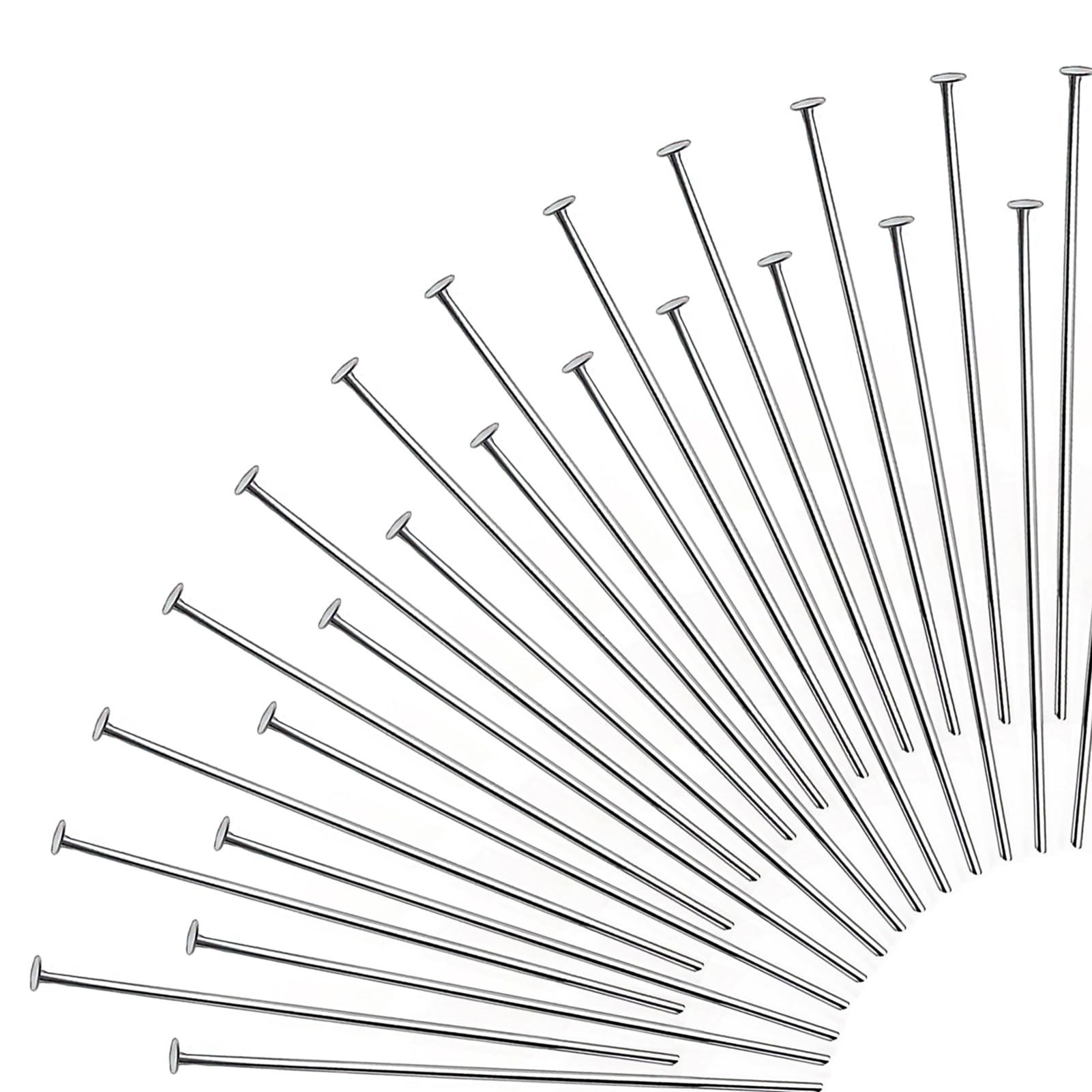 TOAOB 200pcs Stainless Steel Head Pins 50mm Silver Flat Headpins Jewelry Findings for DIY Crafts Necklaces Bracelets Earrings Making
