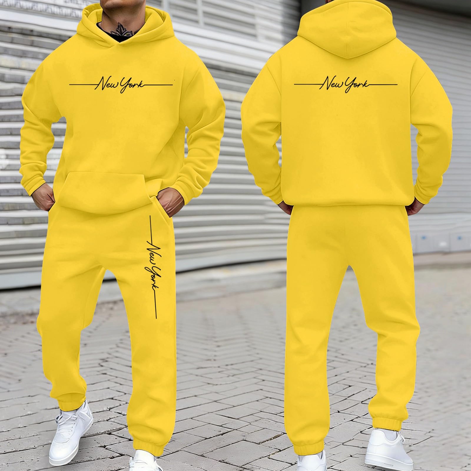 Abito streetwear uomo 2 pezzi, felpa e jogger, comodo e trendy