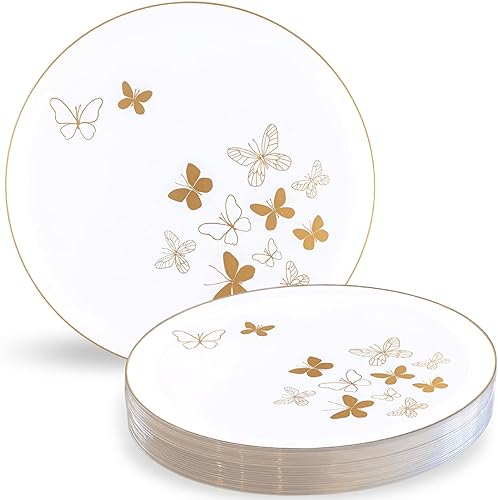 Miniatura 7 de Blue Sky Butterfly Collection - Platos redondos de plástico desechables de 6.3 pulgadas, 10 unidades, diseño elegante de mariposa para fiestas y