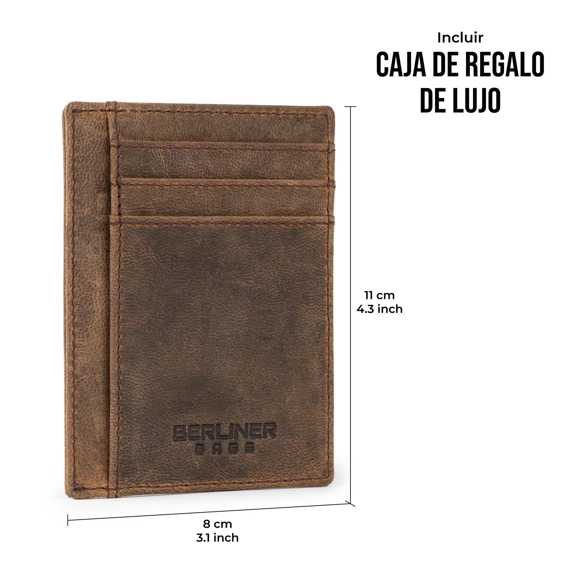 Berliner Bags Karl Tarjetero de Piel Vintage Hombre con RFID y Ventana DNI | Marrón Billetera De Cuero Slim Más De 6 Tarjetas Bolsillo Oculto Con Protección Nfc Estilo Único Elegante Práctico Y Fino